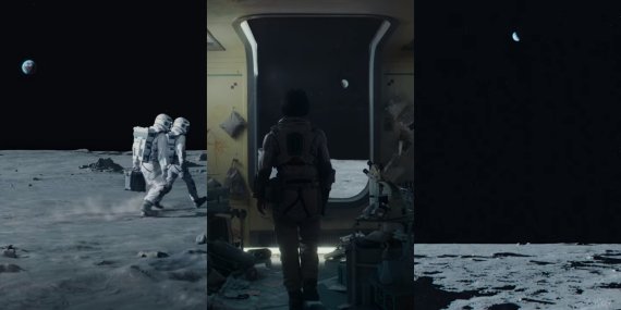 넷플릭스 드라마 '고요의 바다' 속 달의 모습, 왼쪽부터 순서대로 1화, 6화, 8화에서 보이는 달 (넷플릭스 고요의 바다 화면 갈무리) 2021.12.30 /뉴스1