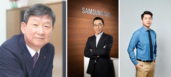 (왼쪽부터) 황현식 LG유플러스 대표, 황성우 삼성SDS 대표, 조정호 벤디스 대표 © 뉴스1