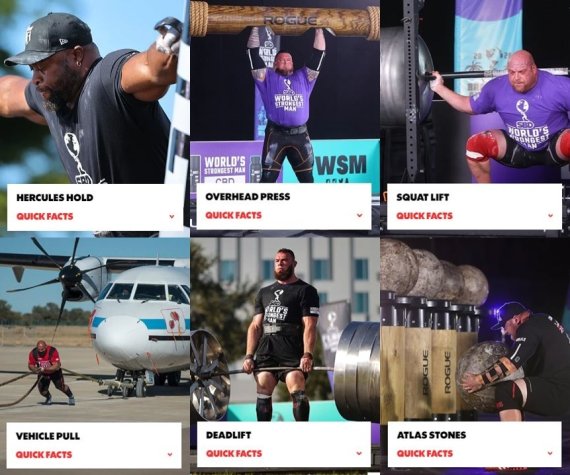 2021 전세계에서 가장 힘센 남성 선발 대회에서 치러진 종목들. (대회 홈페이지 갈무리) © 뉴스1