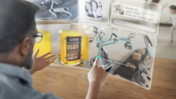 메타버스에 실제와 같은 '디지털 트윈'을 구축하고 로봇을 포함한 모든 기기와 장비들을 연결시켜 공장을 운용, 관리할 수 있는 스마트팩토리 연출 이미지.