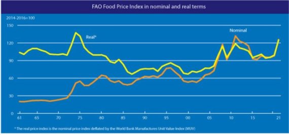 명목 및 실질 식량가격지수