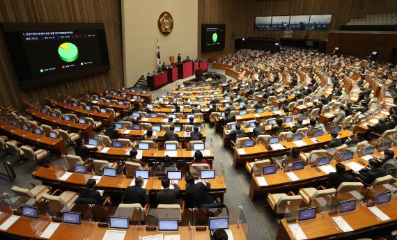 '공공기관 노동이사제' 도입을 주요 골자로 하는 '공공기관의 운영에 관한 법률개정안(대안)'이 11일 오후 국회에서 열린 본회의에서 가결되고 있다. 사진=서동일 기자