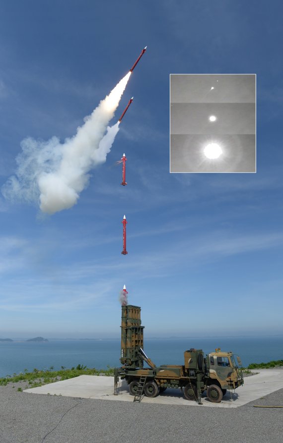 국산 중거리지대공미사일 '천궁-Ⅱ'(M-SAM2) 발사 장면. 사진=방위사업청 제공