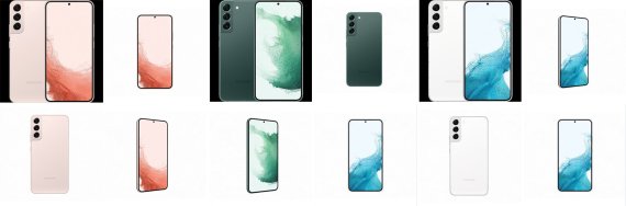 삼성전자가 오는 2월 공개할 예정인 갤럭시S22 시리즈의 갤럭시S22플러스(+) 모델의 공식 렌더링이 유출됐다. 갤럭시S22+ 핑크골드(왼쪽부터), 그린, 화이트 (롤란드 퀀트 트위터 갈무리)© 뉴스1