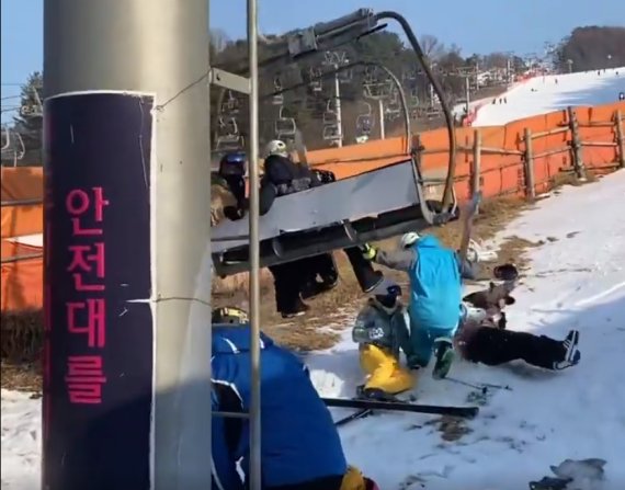 22일 오후 경기 포천 베어스타운 리프트가 역주행하는 사고가 발생했다.(SNS 캡처) 2022.1.22/뉴스1 © News1 민경석 기자