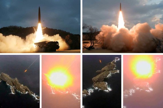 북한이 27일 지대지 전술유도탄(KN-23 단거리탄도미사일)을 시험발사했다. 사진=평양 노동신문 캡처