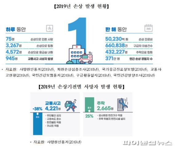 질병청 "하루 손상으로 75명 사망, 연간 진료비 5조원"