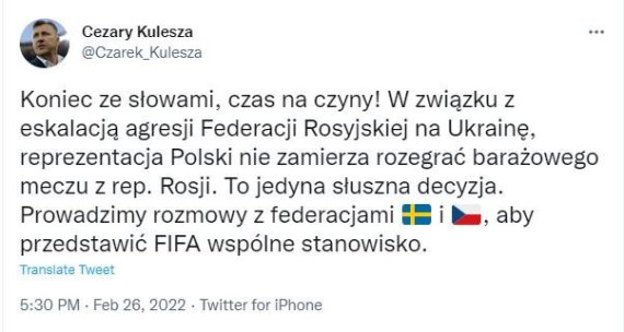 Polônia anuncia boicote PO à Copa do Mundo no Catar contra a Rússia