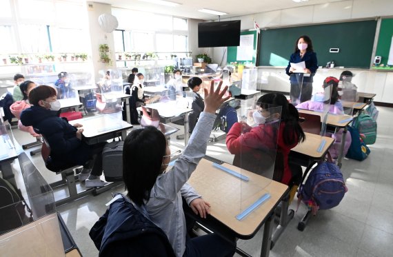 전국 초중고가 개학한 2일 오전 서울 태랑초등학교에서 학생들이 수업을 받고 있다. /사진=박범준 기자