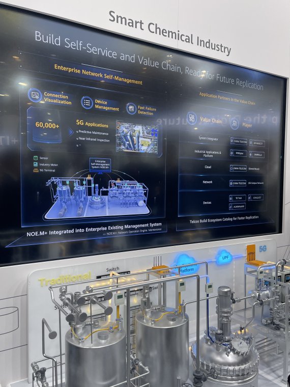 화웨이는 로컬 5G 특화망을 활용한 스마트팩토리 솔루션을 전시했다. 사진=김미희 기자