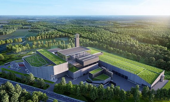 포스코건설이 폴란드에서 건설 중인 바르샤바 폐기물 소각발전소 공사현장과 조감도(맨위부터). 포스코건설 제공