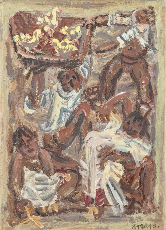 이중섭 '닭과 가족'(1954~55년) / 케이옥션 제공