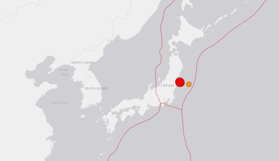 16일 일본 동부 지진. 미국 지질조사국 화면. 뉴시스