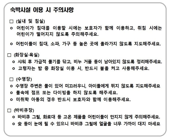 숙박시설 안전사고 유의사항. (자료=공정거래위원회 제공) /사진=뉴시스