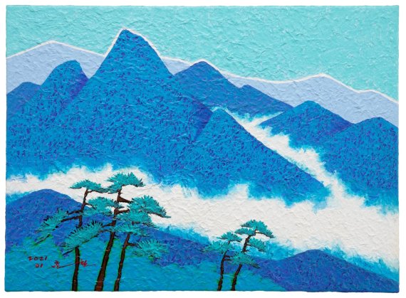 [서울=뉴시스]이춘환, The Mood of the Mountain #425, 2021, mixed media with Korean paper on canvas, 53.0 x 72.7 cm