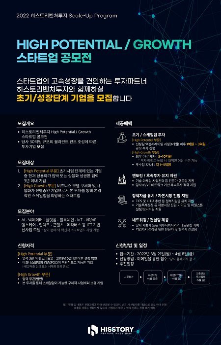 히스토리벤처투자, 스타트업 Scale-Up Program 모집