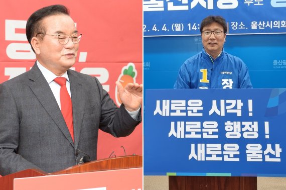 국민의힘 정갑윤 예비후보와 더불어민주당 장윤호 예비후보. *재판매 및 DB 금지