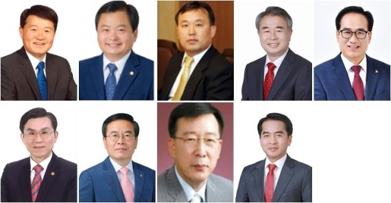 윗줄 왼쪽부터 (민주당)구상회·김응선·박연수, (국민의힘)구관서·구영수·정진항·이태영·최원태·최재형씨 © 뉴스1