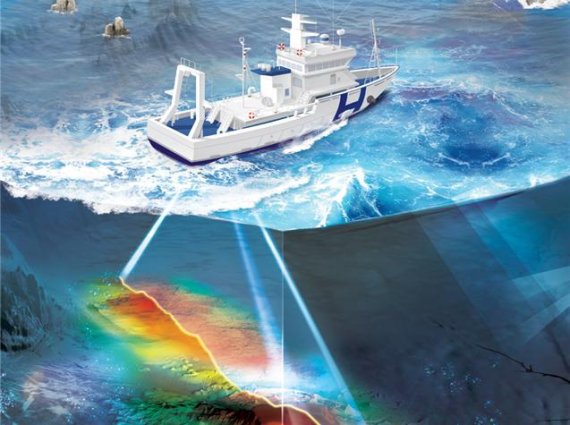 [부산=뉴시스] 다중빔 음향측심기 정밀수심측량 모식도. (그림=국립해양조사원 제공) *재판매 및 DB 금지