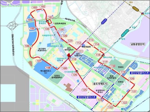 인천시는 송도국제도시를 순환하는 트램(노면전차) 도입을 본격 추진한다. 사진은 송도 트램 노선도.