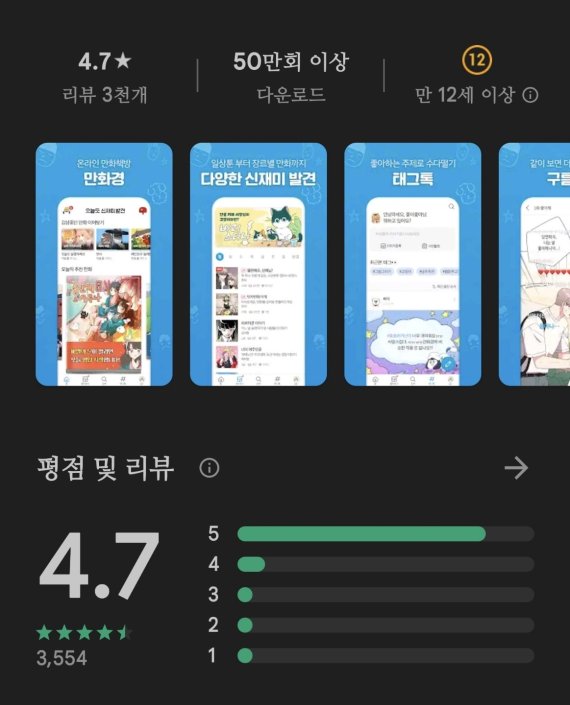 배달의민족(우아한형제들)이 운영 중인 만화 앱 '만화경'은 안드로이드 플랫폼에서 50만회 이상 다운로드 됐다. © 뉴스1 황덕현 기자