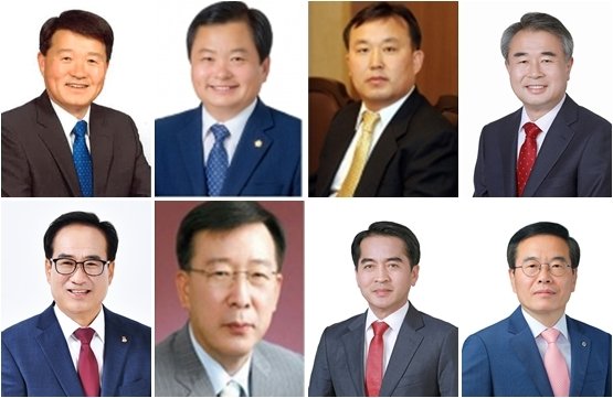 사진 위 왼쪽부터 민주당 구상회·김응선·박연수, 국민의힘 구관서·구영수·최원태·최재형, 무소속 이태영 예비후보© 뉴스1