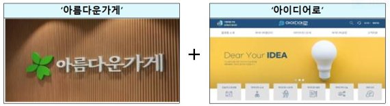 '아름다운 가게' 현판 및 '아이디어로' 첫 화면