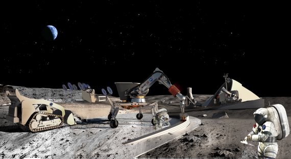 달에서 우주인들이 달에 있는 광물을 이용해 우주기지를 건설하는 상상도. NASA 제공