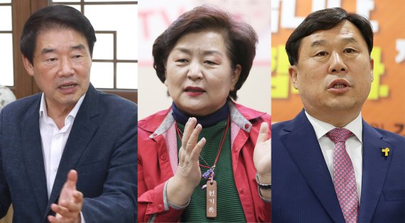 왼쪽부터 정천석 후보, 천기옥 후보, 김종훈 후보.© 뉴스1