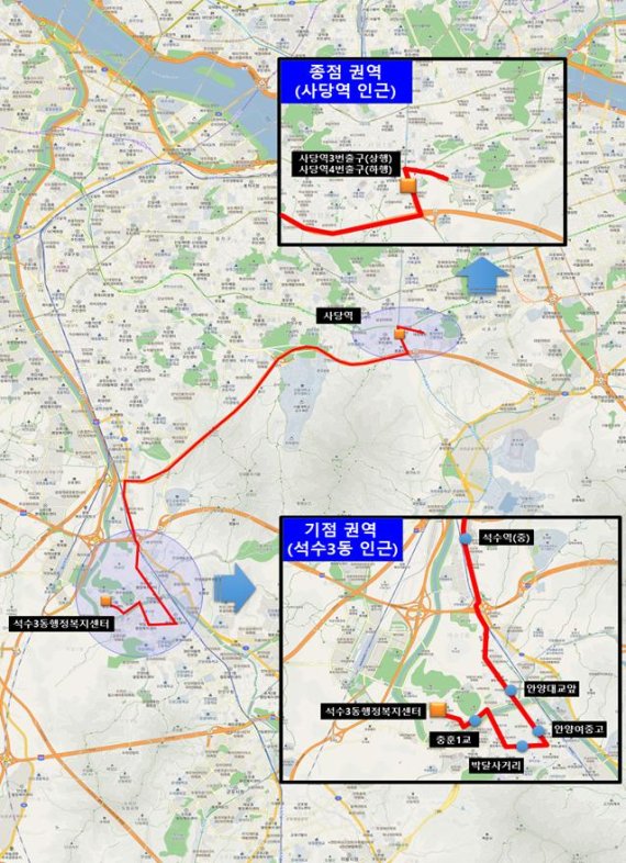 안양시 M5556번(석수3동~사당역) 노선도