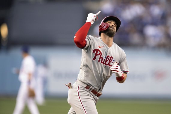 [로스앤젤레스=AP/뉴시스] 메이저리그(MLB) 필라델피아 필리스의 브라이스 하퍼. 2022.05.12