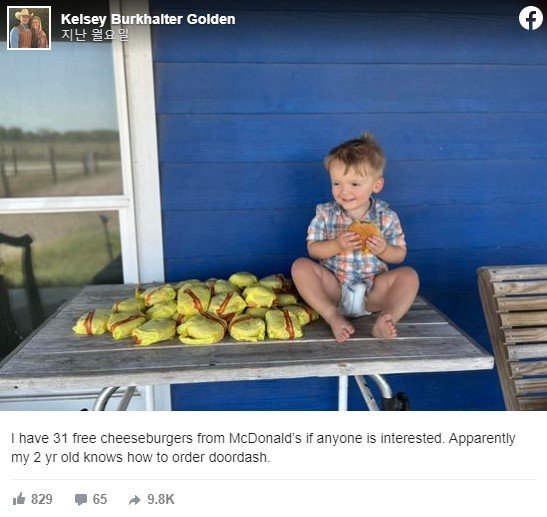 두 살배기 아이 배렛이 엄마 켈시의 스마트폰을 이용해 햄버거 31개를 주문하는 데 성공했다. (NBC5 보도화면 갈무리) © 뉴스1