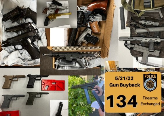 [서울=뉴시스] 지난 21일(현지시간) 미국 캘리포니아주 새크라멘토 경찰은 총기를 회수하기 위해 총을 주면 주유 상품권을 주는 '총을 위한 연료'(Gas for guns) 행사를 열어 총기 134개를 수거했다. (사진= 새크라멘토 경찰 페이스북 갈무리) 2022.05.25. *재판매 및 DB 금지