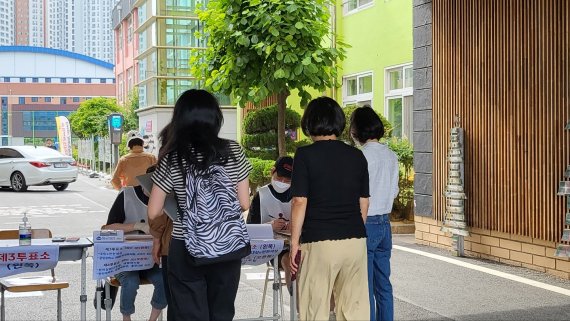 오전 8시 대구 수성구 수성4가동 중앙중학교에 마련된 수성4가동 제3투표소 현장은 평안한 분위기 속에 진행되고 있다. 2022.6.1/뉴스1 © News1 이성덕 기자