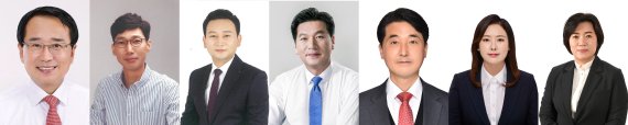 울산지역 무투표 당선 광역·기초 후보. 좌측부터 안수일, 안영호, 김태욱,박영수,이상기,이혜인,이양임 후보© 뉴스1