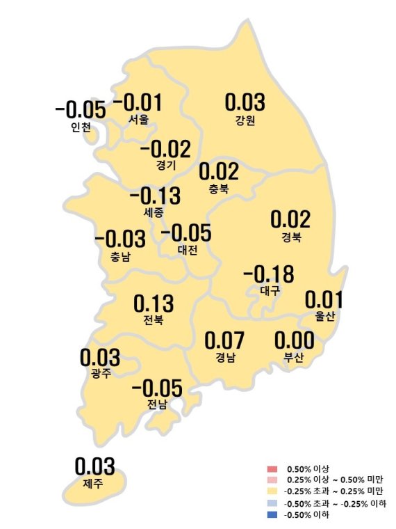 시도별 아파트 매매가격지수 변동률(한국부동산원 제공) © 뉴스1