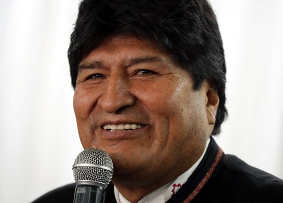 에보 모랄레스 전 볼리비아 대통령이 2일(현지시간) 부에노스아이레스에서 기자회견을 하고 있다. 2020.01.02/뉴스1© 로이터=뉴스1 © News1 우동명 기자