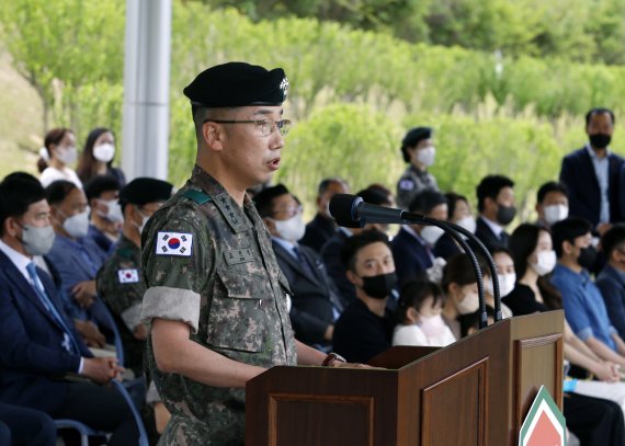 육군 제7기동군단장으로 취임한 고현석 중장이 취임사를 하고 있다.(부대측 제공) © News1