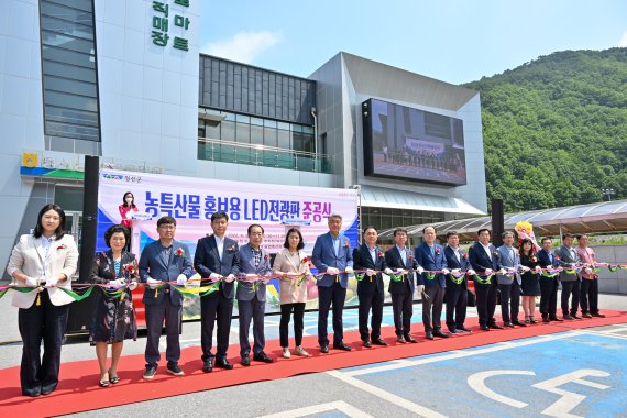 강원 정선군이 20일 정선농협 하나로마트에서 농·특산물 홍보용 LED 전광판 준공식을 열고 있다. (정선군 제공) 2022.6.20/뉴스1