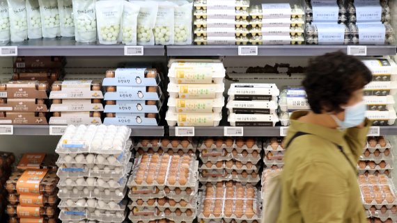 [서울=뉴시스] 김금보 기자 = 지난 23일 서울시내 한 대형마트에서 고객이 달걀을 살펴보고 있다. 돼지고기가 21.8%, 달걀이 4.8% 오르는 등 지난달 생산자물가가 5개월 연속 상승 흐름을 보였다. 한국은행이 이날 발표한 올해 5월 생산자물가지수는 119.24(2015년 100기준)로 전월대비 0.5% 올라 5개월 연속 상승, 역대 최고치를 기록했다. (사진은 기사 내용과 관련 없음) 2022.06.23. kgb@newsis.com