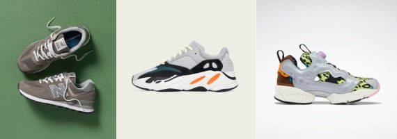 [서울=뉴시스] 왼쪽부터 뉴발란스 574, 아디다스 이지 부스트 700, 인스타펌프 퓨리. (사진=번개장터 제공) 2022.06.26. photo@newsis.com