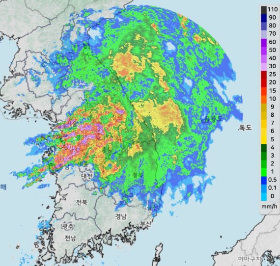 오후 5시30분 기준 기상청 초단기 강수 예측자료(기상청 제공) © 뉴스1 황덕현 기자