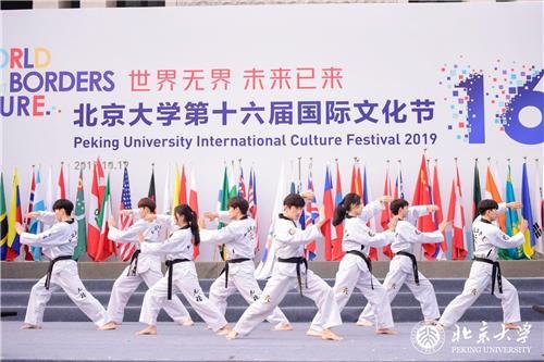 베이징대 행사에서 태권도 퍼포먼스를 펼치는 태권도 시범단 [서원식 관장 제공]