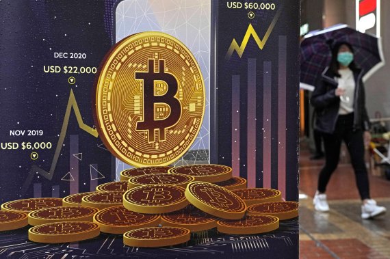 FILE - An advertisement for Bitcoin cryptocurrency is displayed on a street in Hong Kong on Feb. 17, 2022. Cryptocurrencies have experienced their worst plunge since 2018. As prices drop, companies collapse and skepticism soars, fortunes and jobs are disappearing overnight, and investors’ feverish s