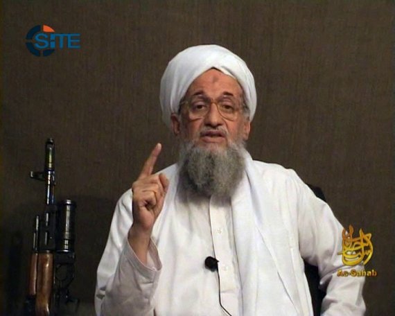 CORRECTION / (FILES) A still file image from a video released by Al-Qaeda?s media arm as-Sahab and obtained on June 8, 2011 courtesy of the Site Intelligence Group shows Ayman al-Zawahiri as he gives a eulogy for slain al-Qaeda leader Osama bin Laden in a video released on jihadist forums. - Preside