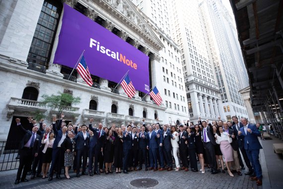 4일(현지시간) 오전 미국 뉴욕증권거래소(NYSE)에서 열린 피스컬노트 상장기념식. [사진 제공 = 뉴욕증권거래소] *재판매 및 DB 금지