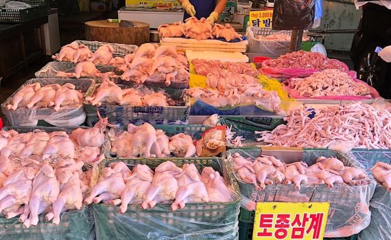 5일 오후 서울 경동시장에 닭고기 도매상점 모습 ⓒ 뉴스1 한병찬 기자