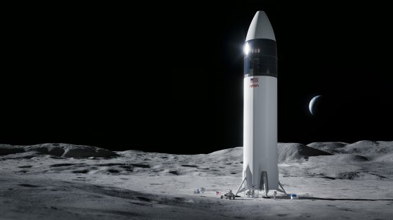 [서울=뉴시스]미국 탐사업체 스페이스X의 달착륙선 스타쉽이 미국 항공우주국(NASA)의 아르테미스 프로젝트의 일환으로 달에 착륙한 상상도. (사진 =나사 홈페이지 갈무리) 2021.04.17