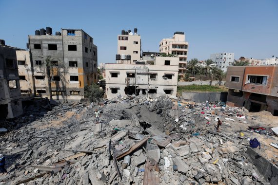 가자지구 공습으로 무너진 집터. ⓒ 로이터=뉴스1 ⓒ News1 이서영 기자