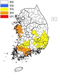 행정안전부가 지난 9일 발표한 8월 현재 생활 및 공업용수 가뭄지도 /자료=행정안정부